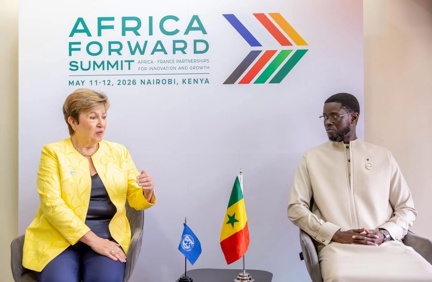 Kristalina Georgieva et Bassirou Diomaye Faye discutant de la dette et des réformes économiques du Sénégal