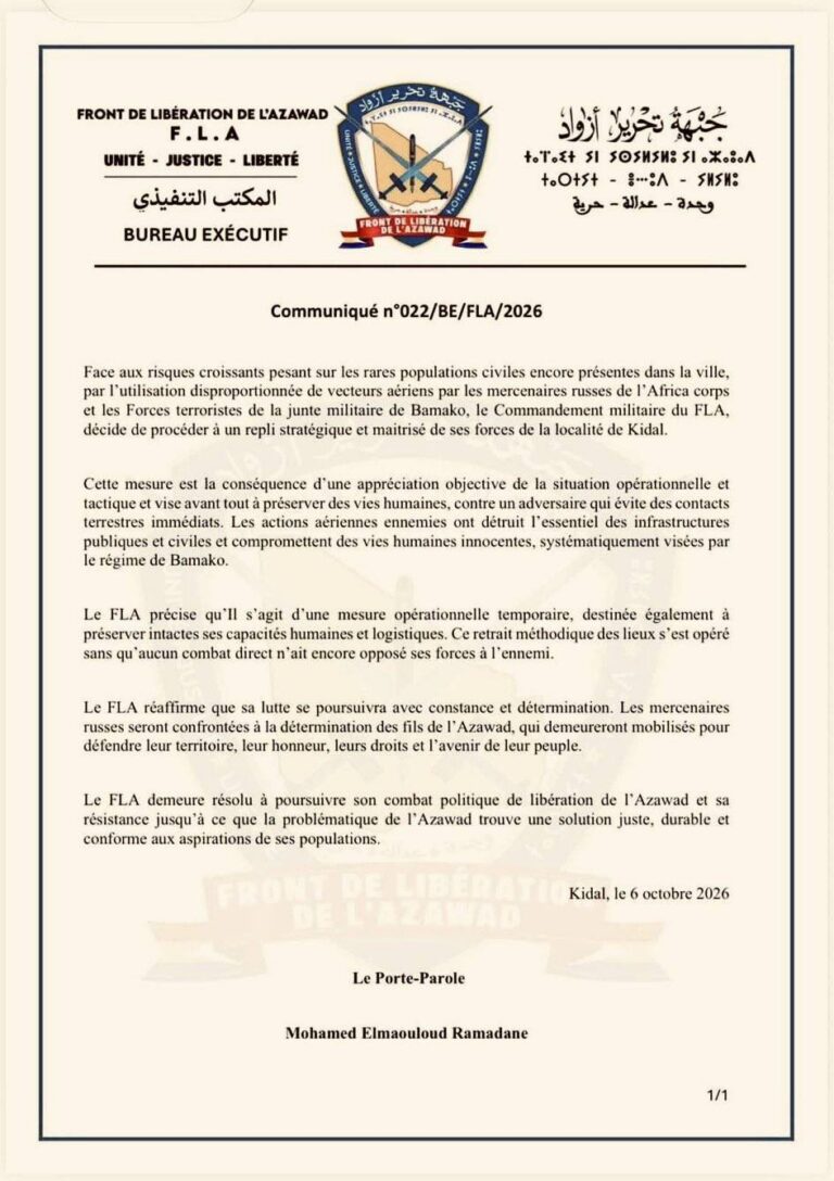 Kidal : le retrait du FLA annonce-t-il une nouvelle phase décisive de la guerre au Mali ?